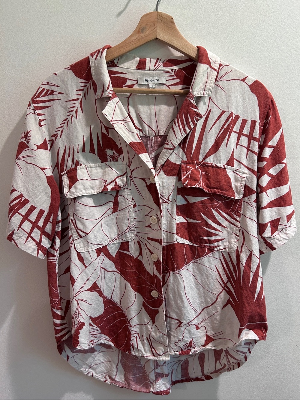 Madewell Tropical Floral Print Button Down Linen Blend Shirt Size Medium